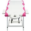 Sklopivi stol za masažu s 2 zone aluminijski bijelo-ružičasti