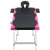 Sklopivi stol za masažu s 2 zone aluminijski crno-ružičasti