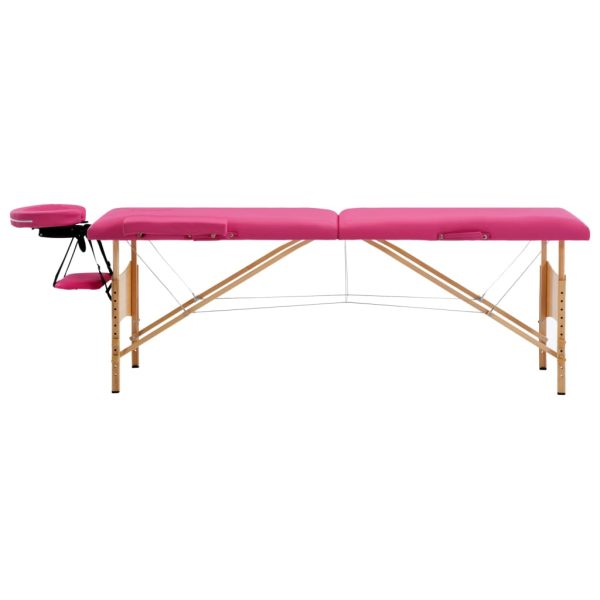 Sklopivi stol za masažu s 2 zone drveni ružičasti