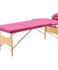 Sklopivi stol za masažu s 3 zone drveni ružičasti