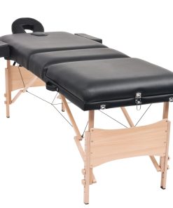 Sklopivi trodijelni stol za masažu i stolica set debljina 10 cm crni