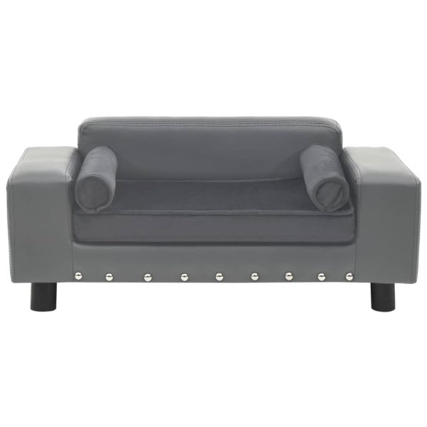 Sofa za pse siva 81 x 43 x 31 cm od pliša i umjetne kože - Image 3