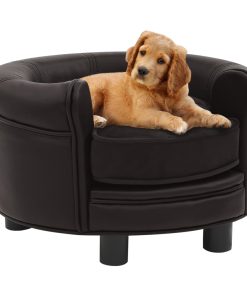 Sofa za pse smeđa 48 x 48 x 32 cm od pliša i umjetne kože