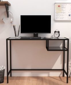 Stol za računalo boja crnog mramora 100x36x74 cm kaljeno staklo