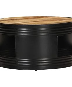 Stolić za kavu crni 68x68x36 cm od grubog masivnog drva manga