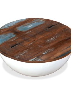 Stolić za kavu od masivnog obnovljenog drva bijeli oblik zdjele