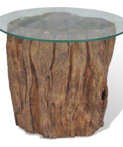 Stolić za kavu od tikovine i stakla 50 x 40 cm