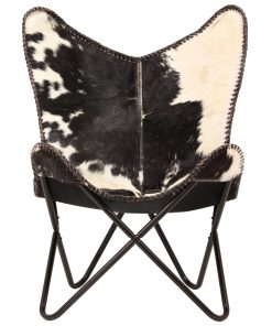 Stolica u obliku leptira od prave kozje kože crno-bijela