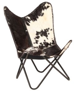 Stolica u obliku leptira od prave kozje kože crno-bijela