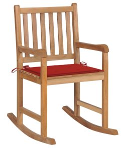Stolica za ljuljanje s crvenim jastukom od masivne tikovine