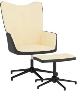 Stolica za opuštanje s osloncem za noge krem bijela baršun/PVC