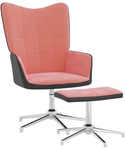 Stolica za opuštanje s osloncem za noge ružičasta baršun/PVC