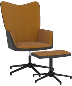 Stolica za opuštanje s osloncem za noge smeđa baršun i PVC
