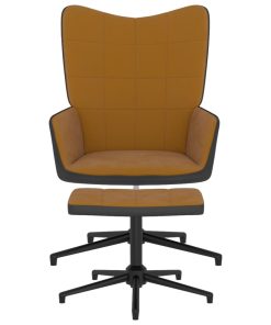 Stolica za opuštanje s osloncem za noge smeđa baršun i PVC