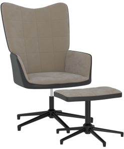 Stolica za opuštanje s osloncem za noge svjetlosiva baršun/PVC