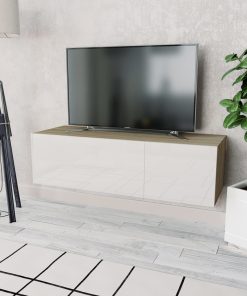 TV Ormarić od Iverice 120x40x34 cm Visoki Sjaj Bijela i Boja Hrasta