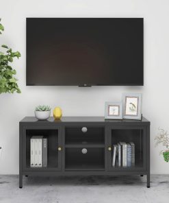 TV ormarić antracit 105 x 35 x 52 cm od čelika i stakla