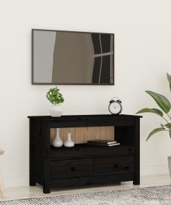TV ormarić crni 79 x 35 x 52 cm od masivne borovine