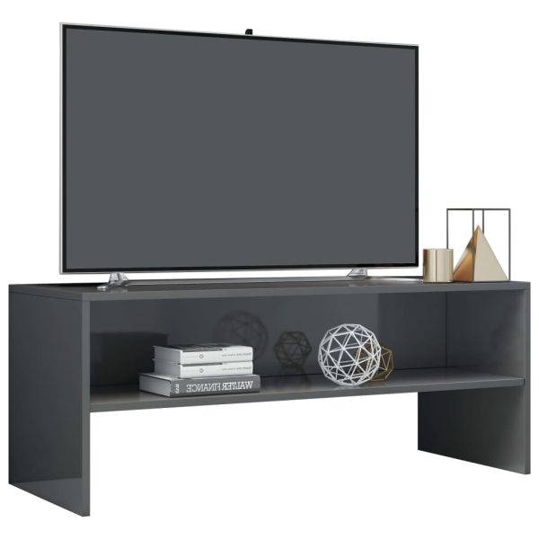 TV ormarić od iverice visoki sjaj sivi 100 x 40 x 40 cm - Slika 3