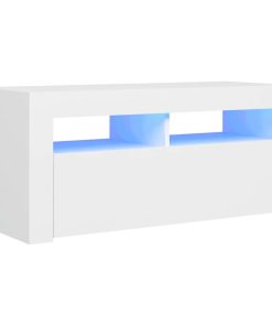 TV ormarić s LED svjetlima bijeli 90 x 35 x 40 cm