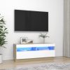 TV ormarić s LED svjetlima bijeli i boja hrasta 100x35x40 cm