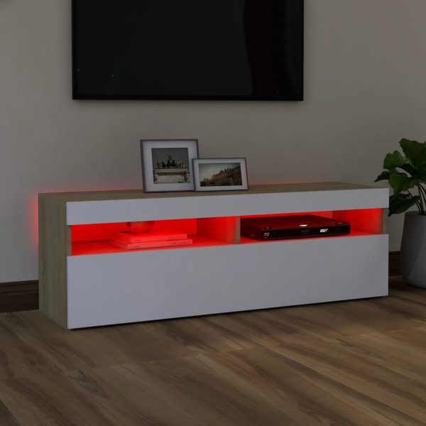 TV ormarić s LED svjetlima bijeli i boja hrasta 120x35x40 cm - Image 4