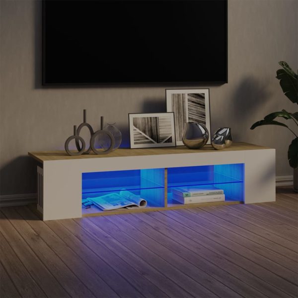 TV ormarić s LED svjetlima bijeli i boja hrasta 135x39x30 cm