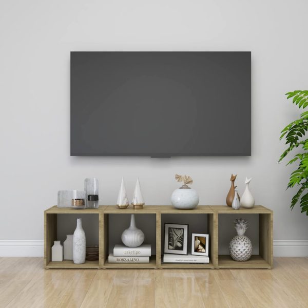 TV ormarići 4 kom bijeli i boja hrasta 37x35x37 cm od iverice