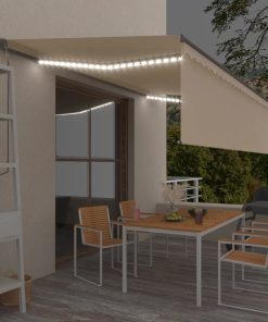 Tenda na ručno uvlačenje s roletom i LED svjetlima 5 x 3 m krem