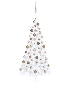 Umjetna polovica božićnog drvca LED s kuglicama bijela 210 cm