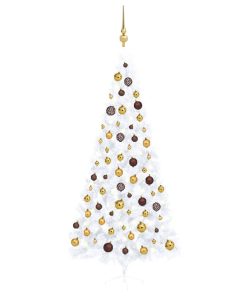 Umjetna polovica božićnog drvca LED s kuglicama bijela 240 cm