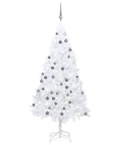 Umjetno božićno drvce LED s kuglicama bijelo 180 cm PVC