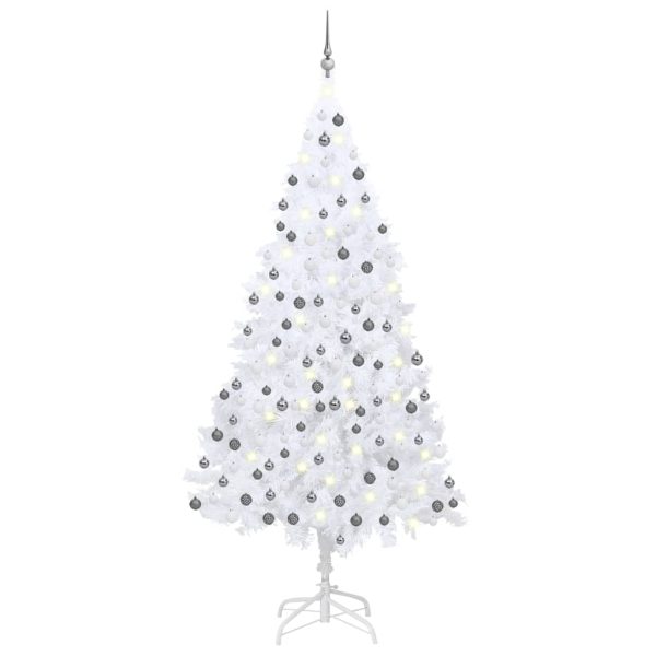 Umjetno božićno drvce LED s kuglicama bijelo 210 cm PVC