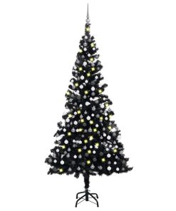 Umjetno božićno drvce LED s kuglicama crno 210 cm PVC