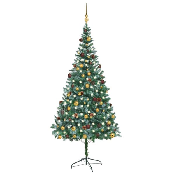 Umjetno božićno drvce LED s kuglicama i šiškama 210 cm