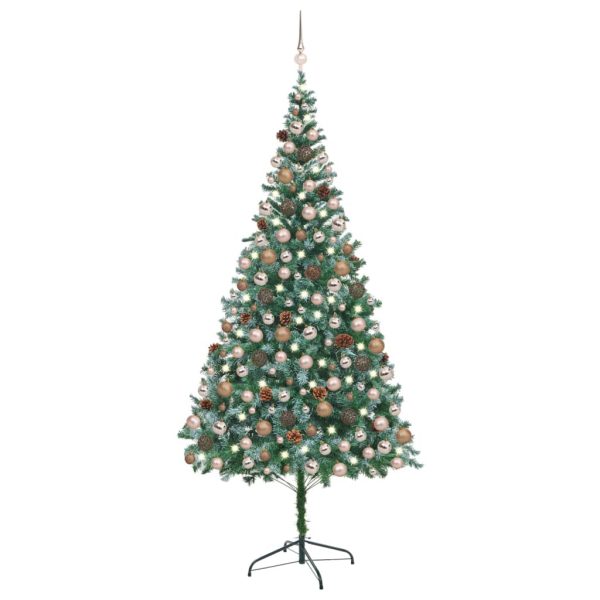 Umjetno božićno drvce LED s kuglicama i šiškama 210 cm