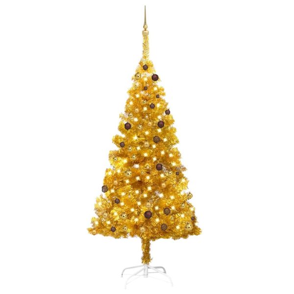 Umjetno božićno drvce LED s kuglicama zlatno 210 cm PET