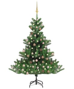 Umjetno božićno drvce kavkaska jela LED i kuglice zeleno 210 cm