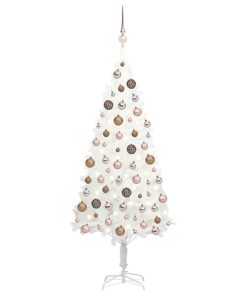 Umjetno božićno drvce s LED svjetlima i kuglicama bijelo 150 cm