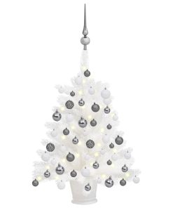 Umjetno božićno drvce s LED svjetlima i kuglicama bijelo 65 cm