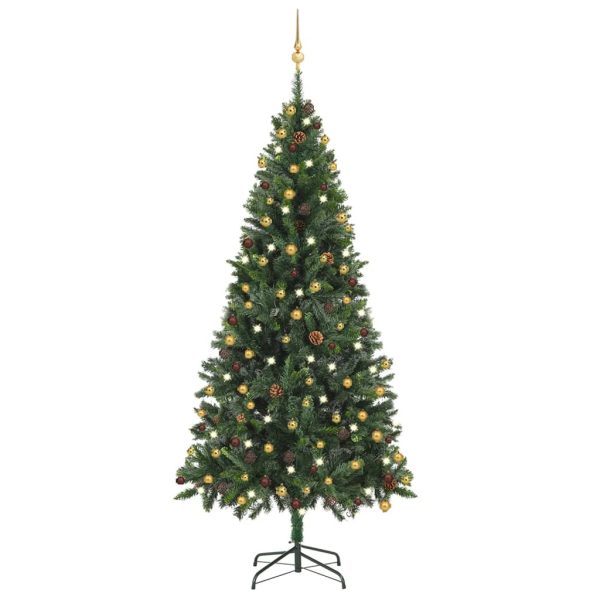 Umjetno božićno drvce s LED svjetlima i kuglicama zeleno 210 cm