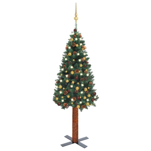 Usko božićno drvce s LED svjetlima i kuglicama zeleno 150 cm