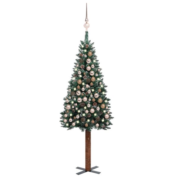 Usko božićno drvce s LED svjetlima i kuglicama zeleno 210 cm