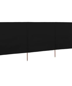Vjetrobran s 3 panela od tkanine 400 x 160 cm crni