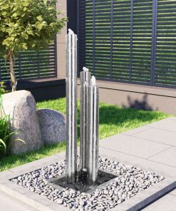 Vrtna fontana srebrna 48 x 34 x 123 cm od nehrđajućeg čelika