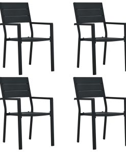 Vrtne stolice 4 kom crne HDPE s izgledom drva