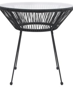 Vrtni blagovaonski stol crni Ø 70 x 74 cm od ratana i stakla