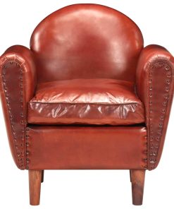 Zaobljena fotelja od prave kože 77 x 65 x 79 cm smeđa