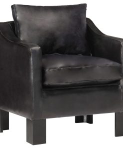 Zaobljena fotelja od prave kože crna