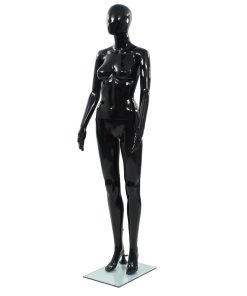 Ženska lutka za izlog sa staklenim postoljem crna sjajna 175 cm